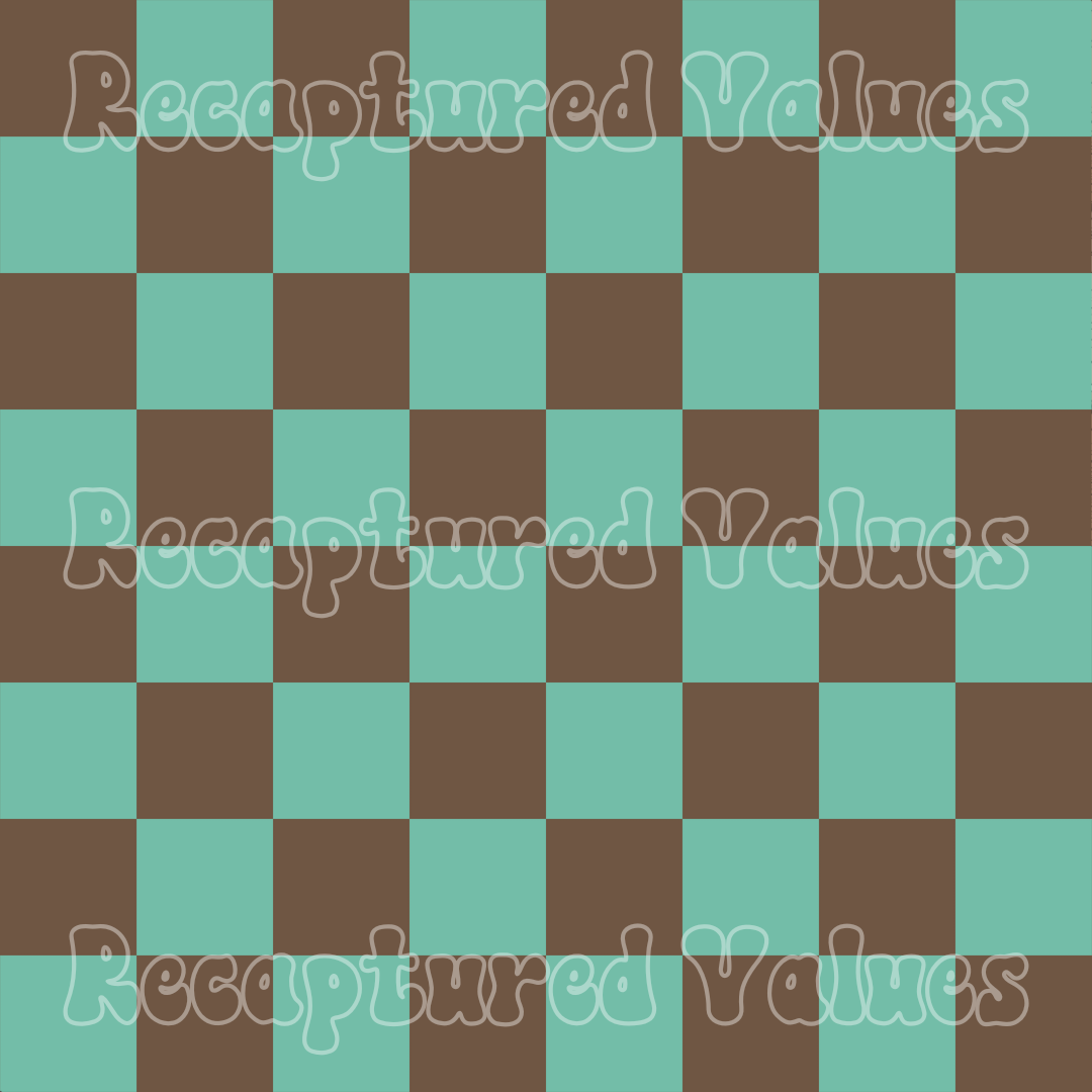 Sea Green & Mocha Retro Checkers PNG Seamless Pattern Design // Recaptured Values