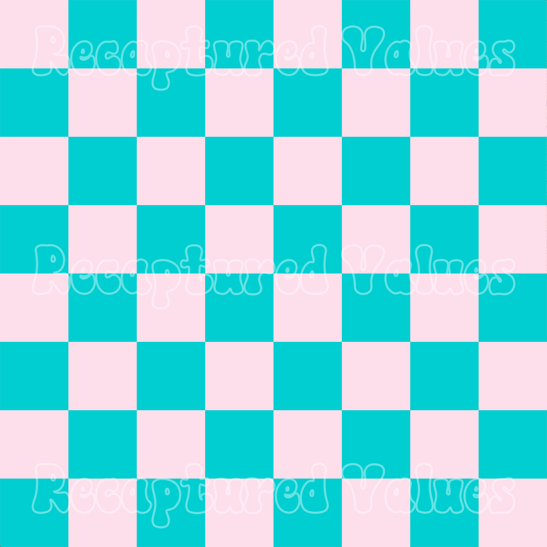 New Party Checkers Baby Pink & Turquoise PNG Seamless Pattern Design // Recaptured Values