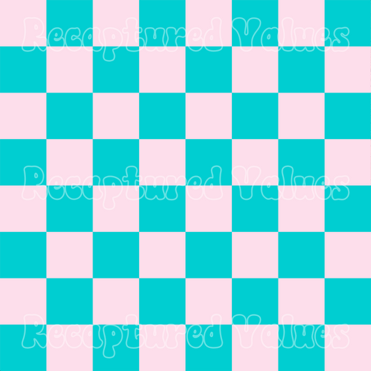 New Party Checkers Baby Pink & Turquoise PNG Seamless Pattern Design // Recaptured Values