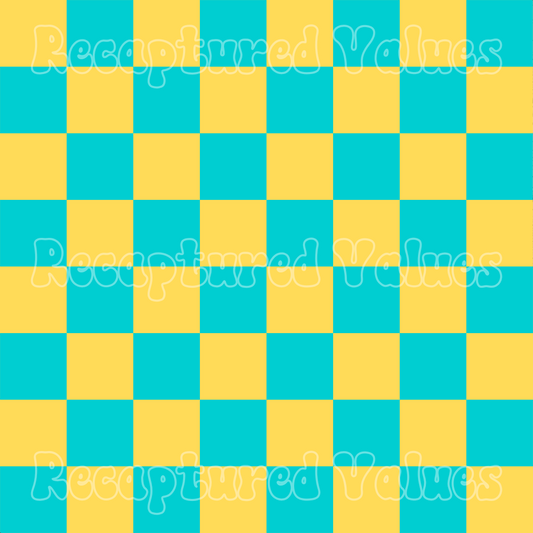 New Party Checkers Mustard & Turquoise PNG Seamless Pattern Design // Recaptured Values